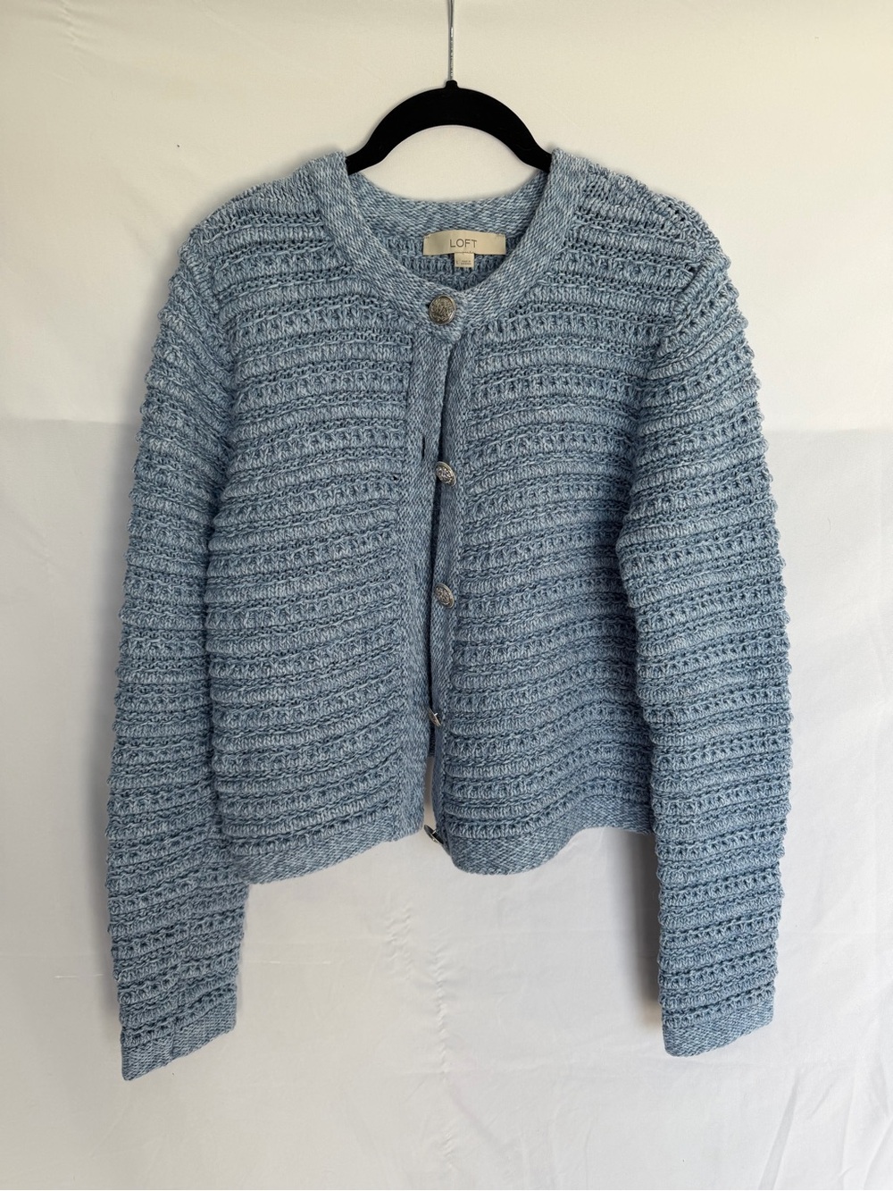 LOFT Powder Blue Textured Knit Button Cardigan